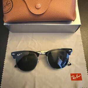Ray Ban CLUBMASTER METAL Black On Silver/Green Polarized